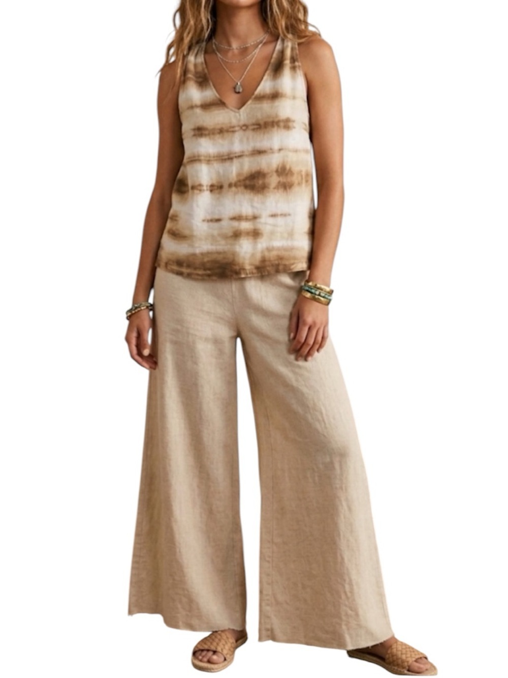 Tommy Bahama Resort 100% Linen Halter Top Tie Dye Brown and White Size M